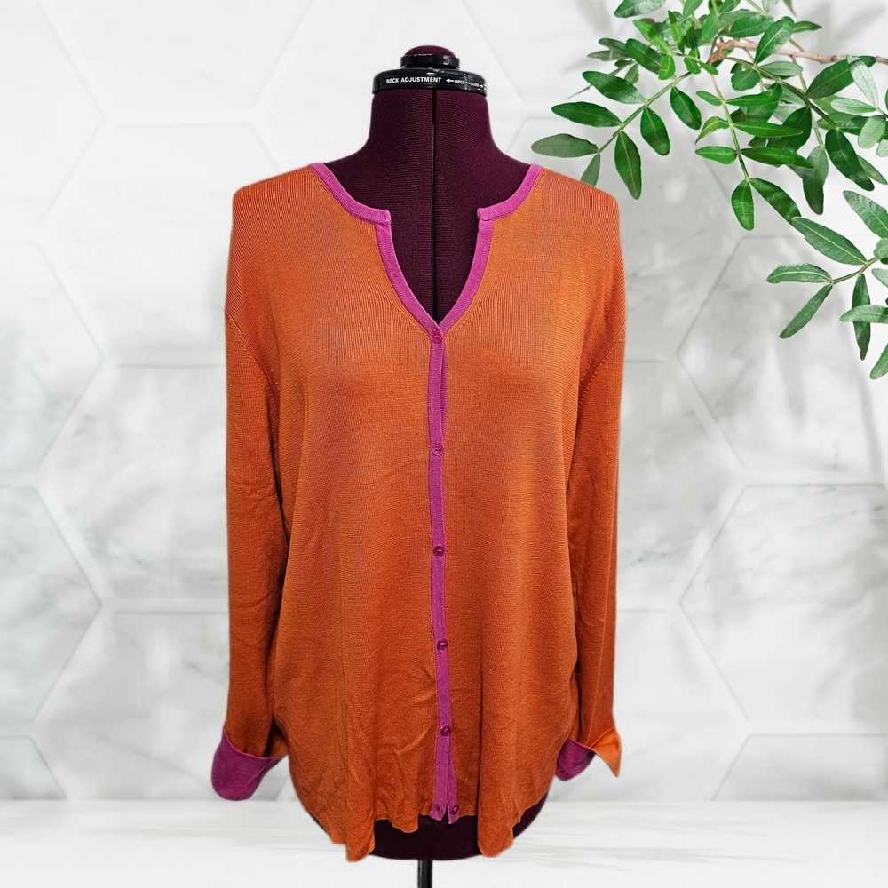 Due PerDue Silk Women Collection Elegant Orange Cardigan Pink Trim